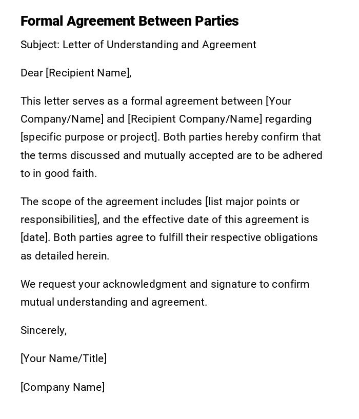 Formal Agreement Between Parties