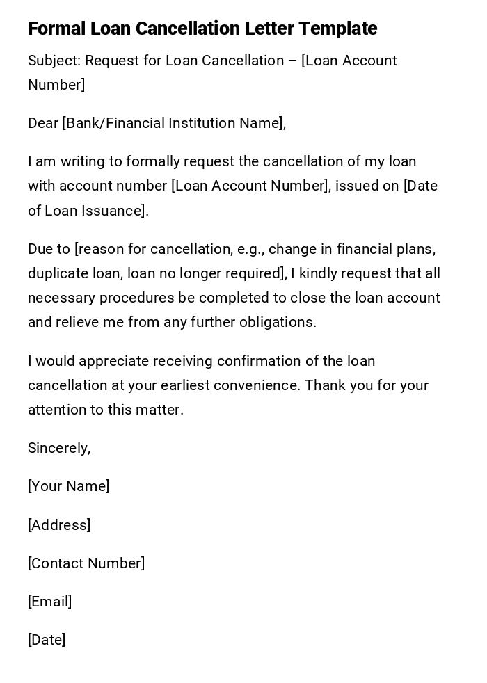 Formal Loan Cancellation Letter Template