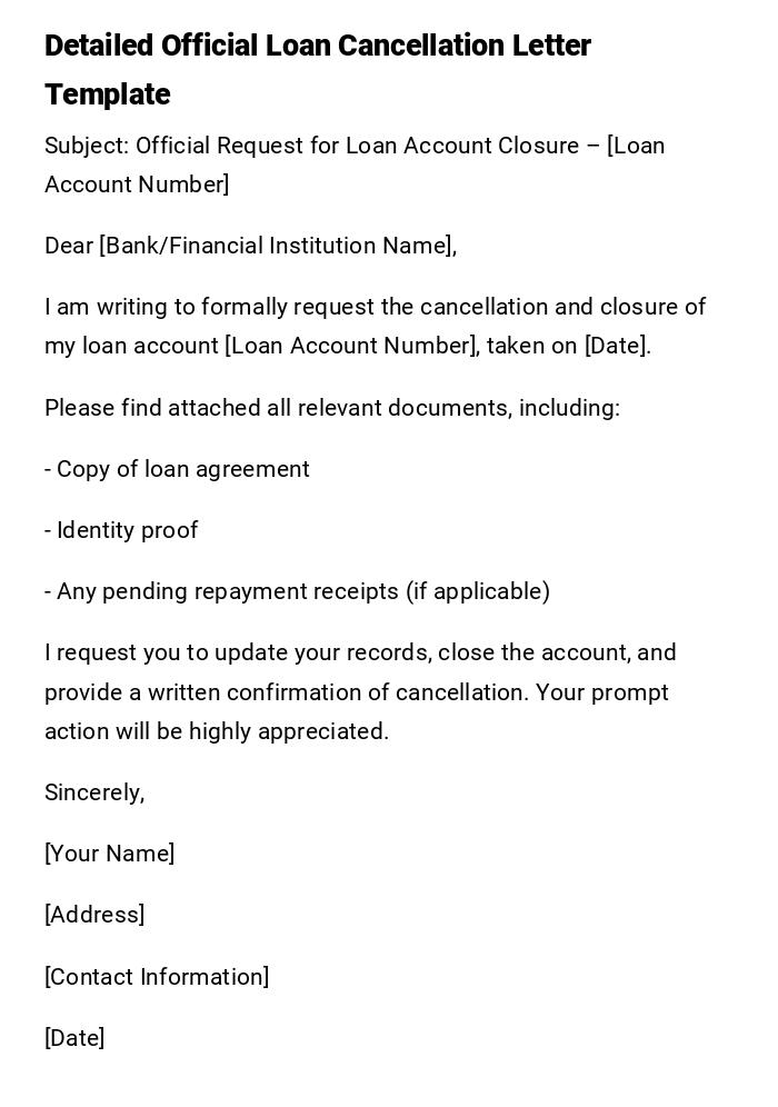 Detailed Official Loan Cancellation Letter Template