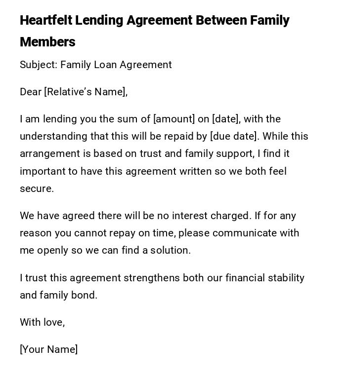 Heartfelt Lending Agreement Between Family Members