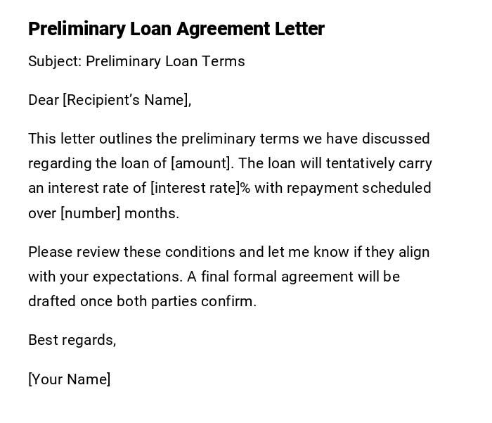 Preliminary Loan Agreement Letter
