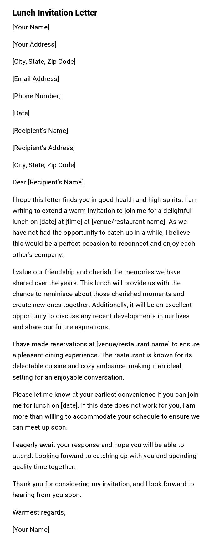 Lunch Invitation Letter Lunch Invitation Letter