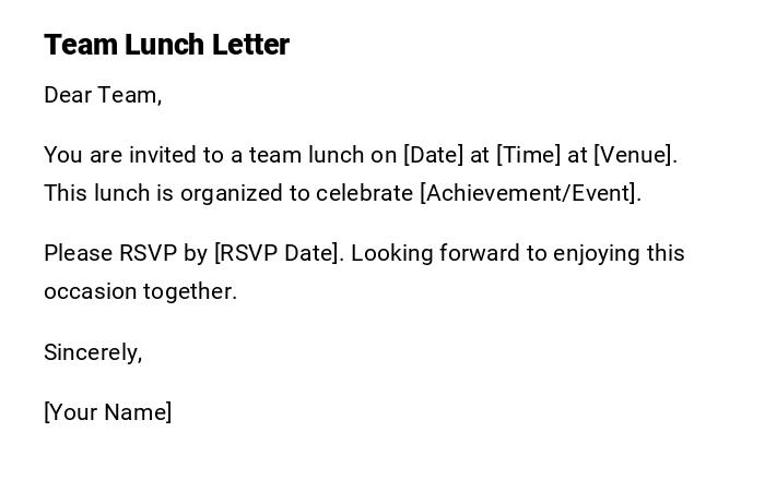 Team Lunch Letter Team Lunch Letter