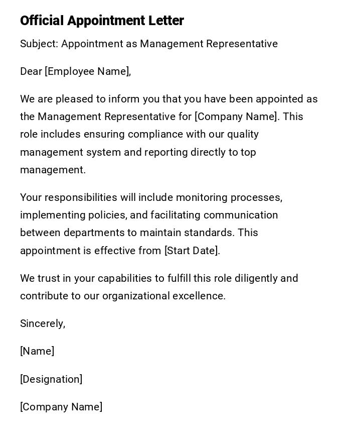 Official Appointment Letter
