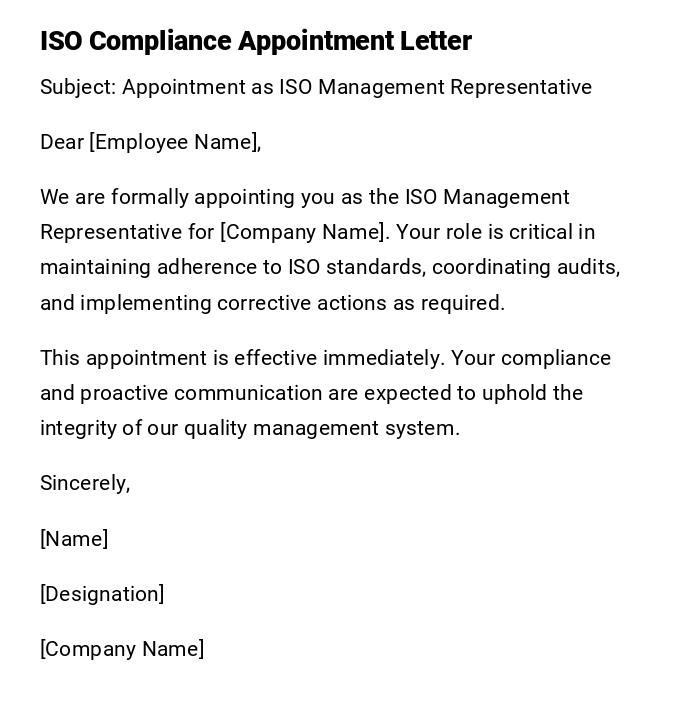 ISO Compliance Appointment Letter
