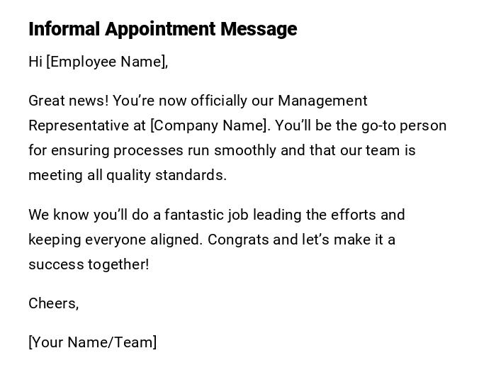 Informal Appointment Message