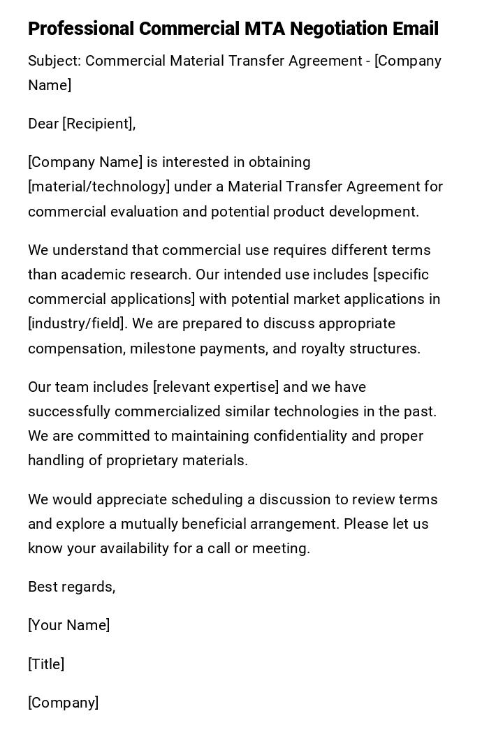 Professional Commercial MTA Negotiation Email