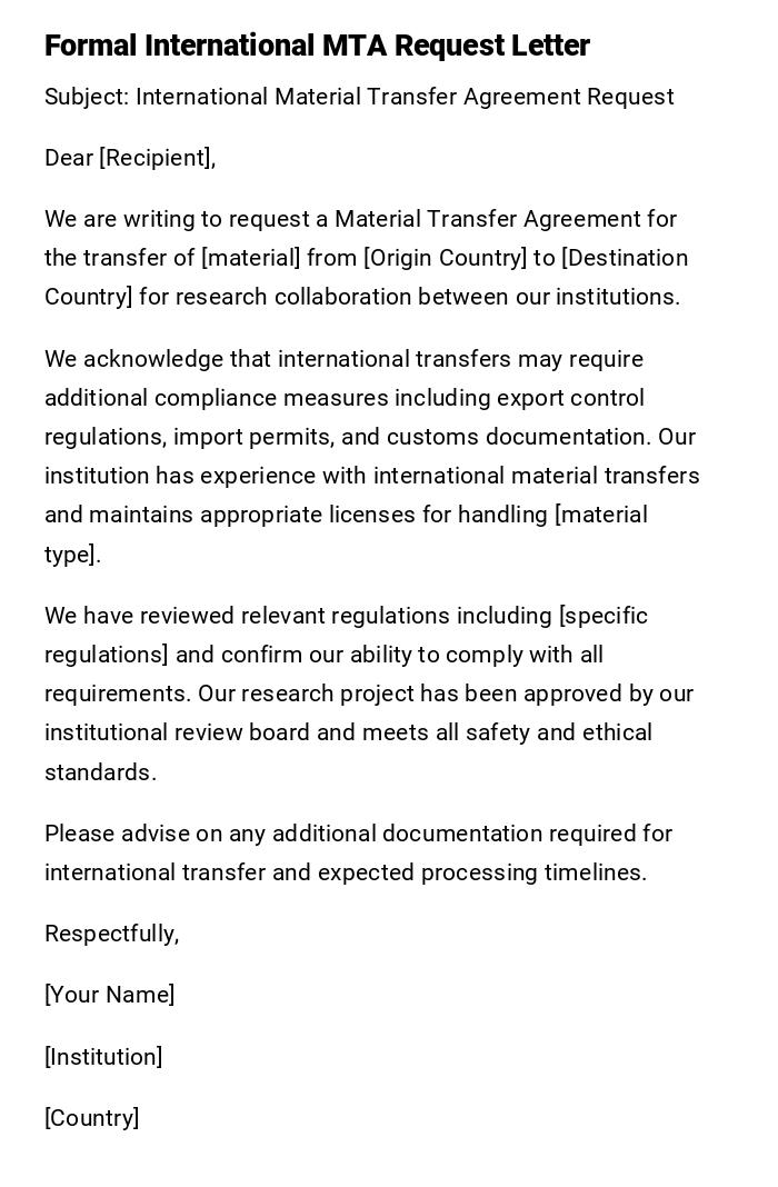 Formal International MTA Request Letter