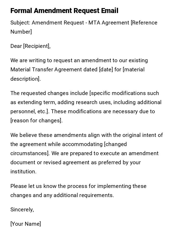 Formal Amendment Request Email
