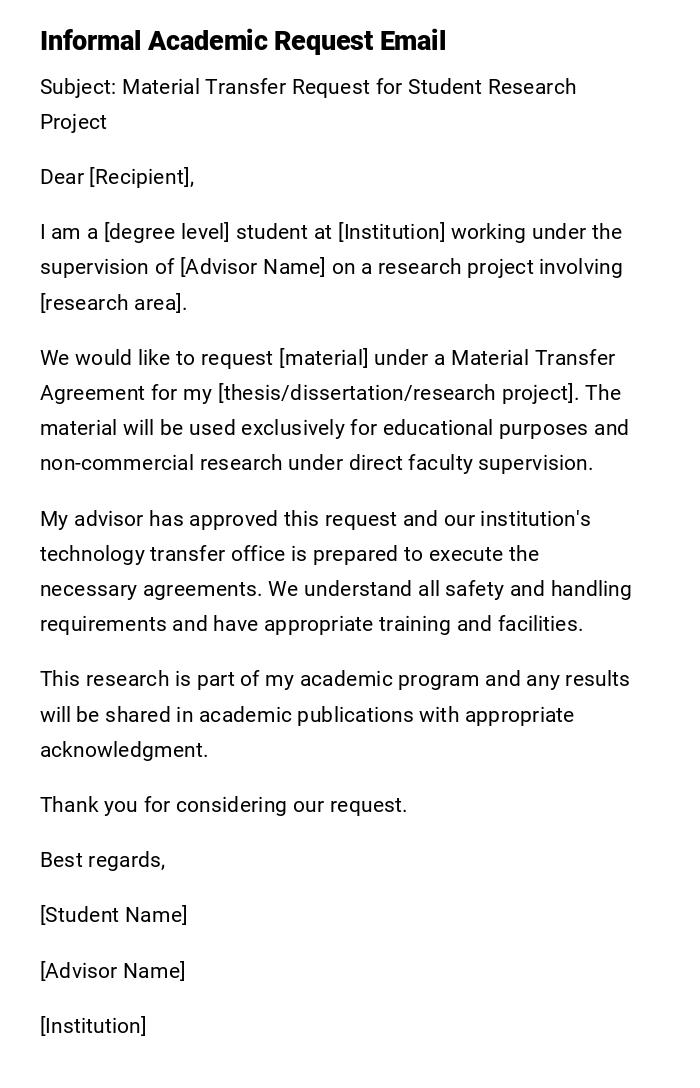 Informal Academic Request Email