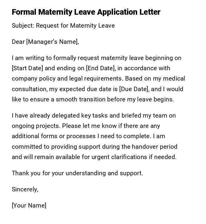Formal Maternity Leave Application Letter