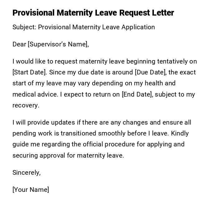 Provisional Maternity Leave Request Letter