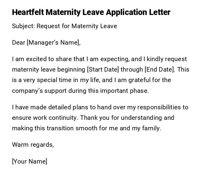 Heartfelt Maternity Leave Application Letter