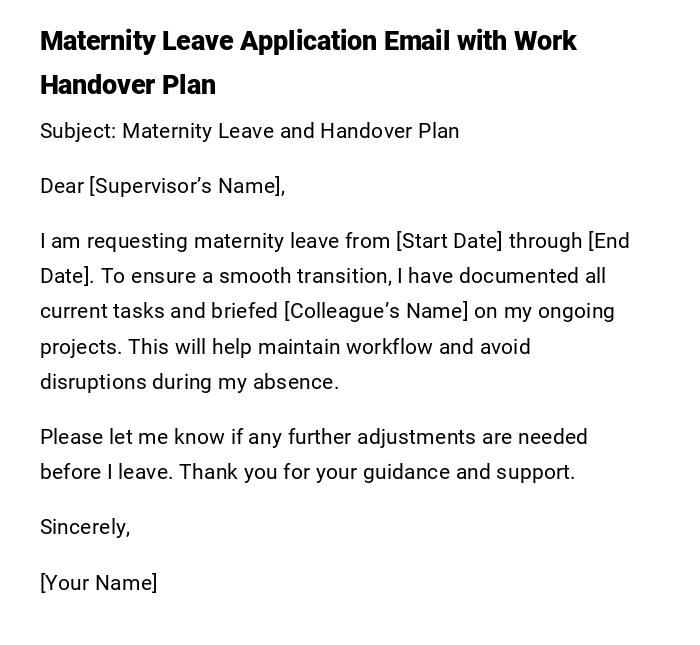 Maternity Leave Application Email with Work Handover Plan