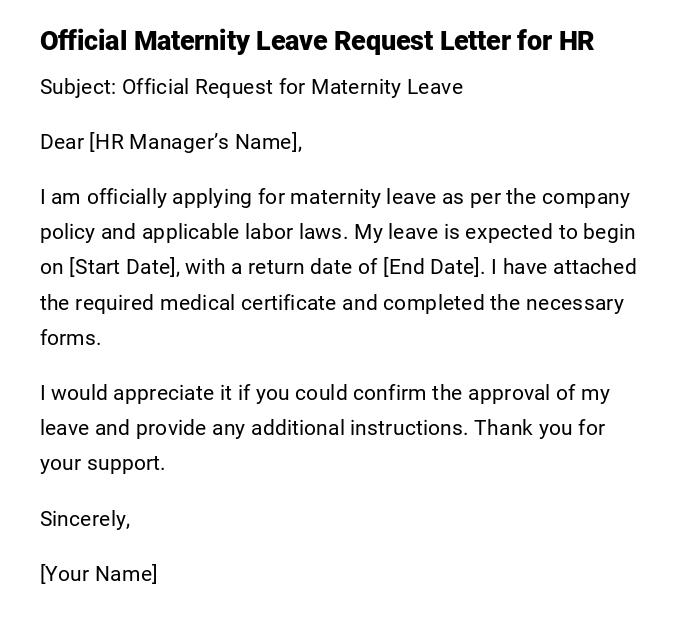 Official Maternity Leave Request Letter for HR