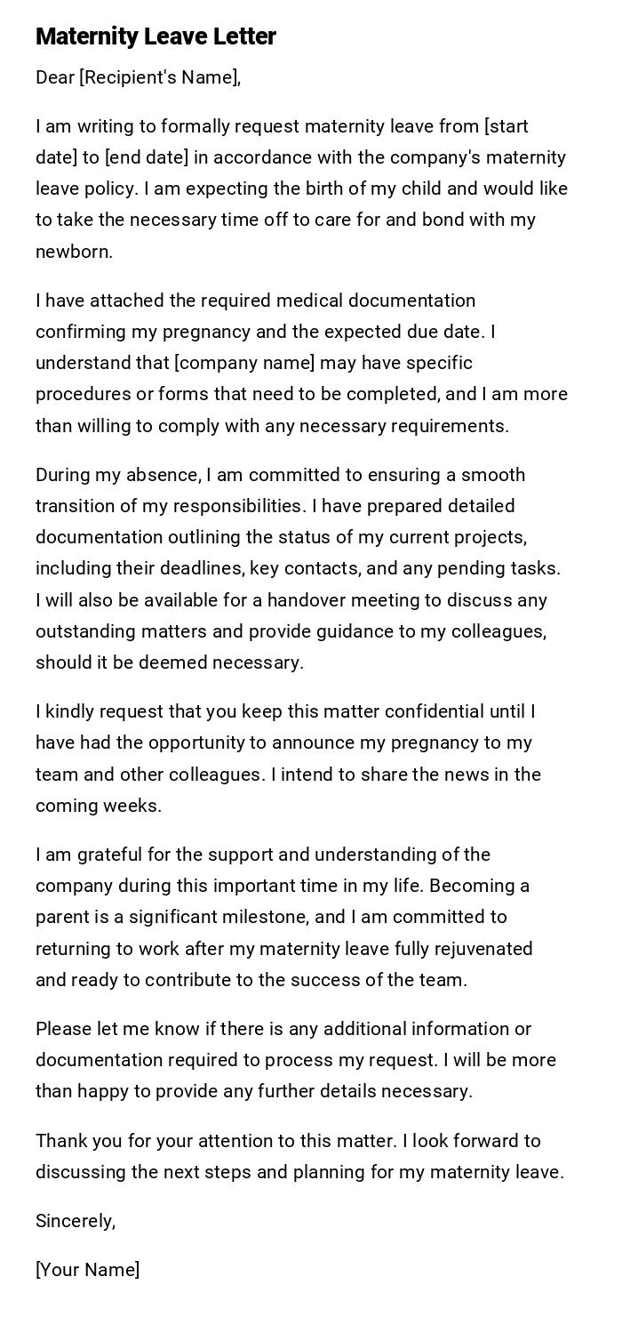 Maternity Leave Letter Maternity Leave Letter