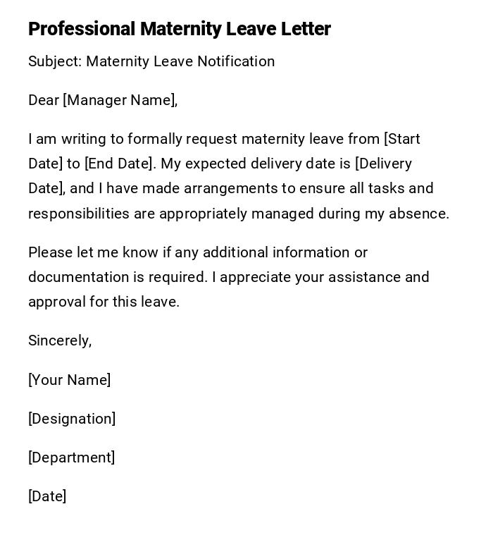 Professional Maternity Leave Letter Professional Maternity Leave Letter