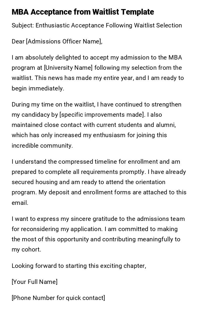 MBA Acceptance from Waitlist Template