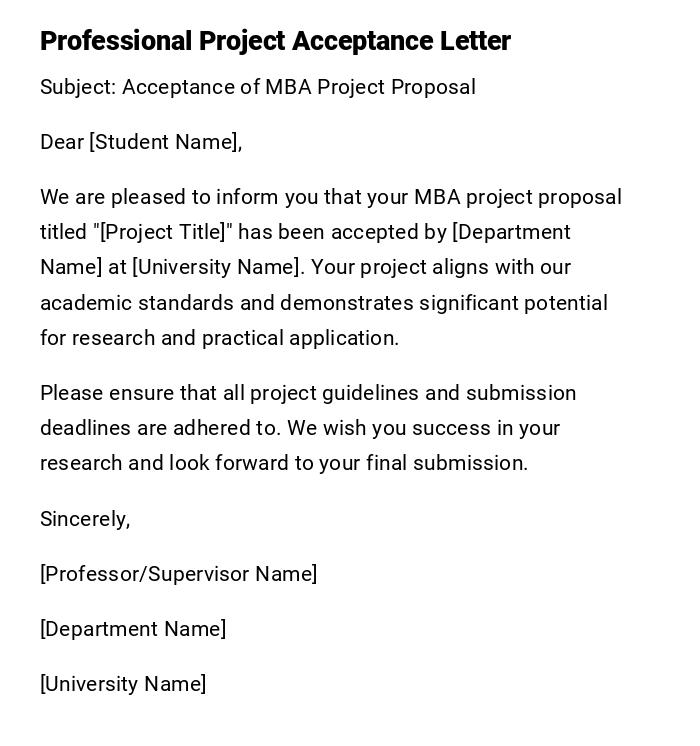 Professional Project Acceptance Letter