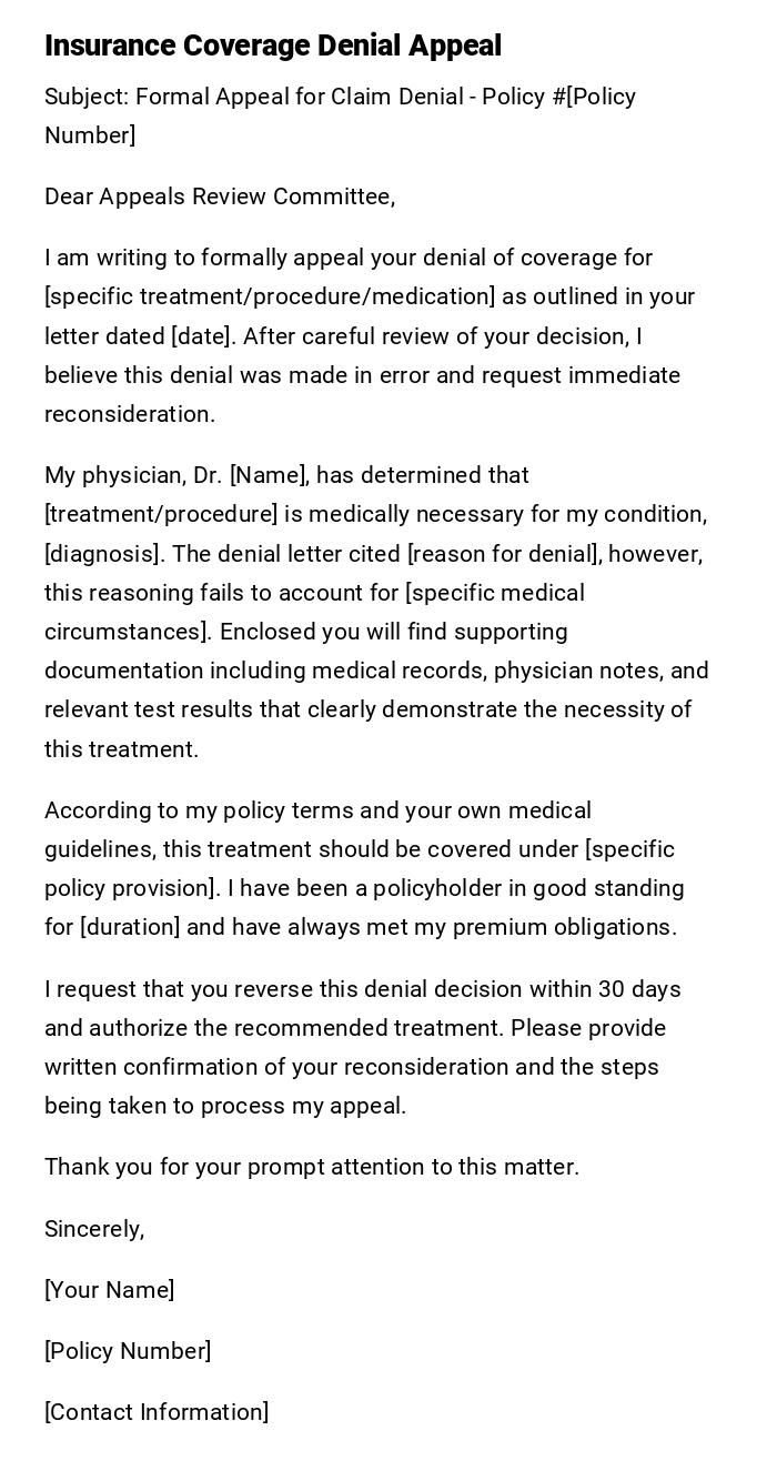 Insurance Coverage Denial Appeal