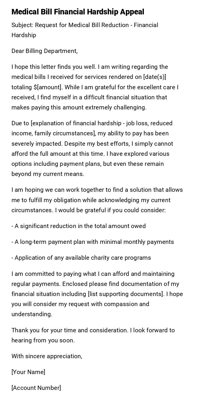 Medical Bill Financial Hardship Appeal