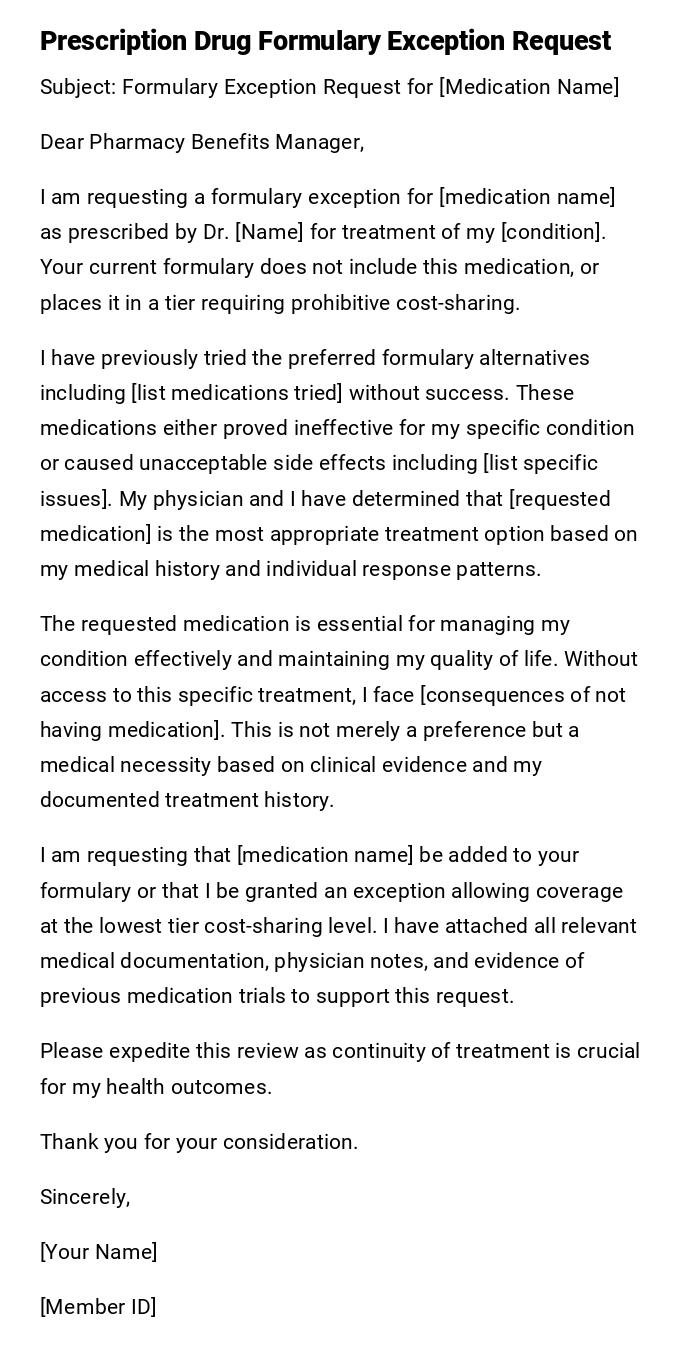 Prescription Drug Formulary Exception Request