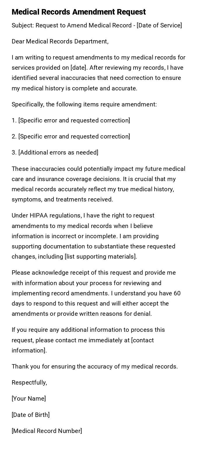 Medical Records Amendment Request