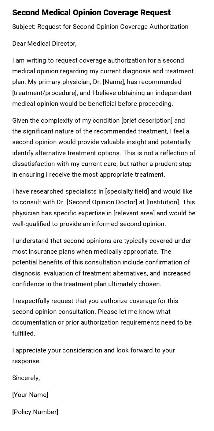 Second Medical Opinion Coverage Request