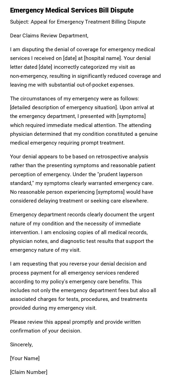Emergency Medical Services Bill Dispute