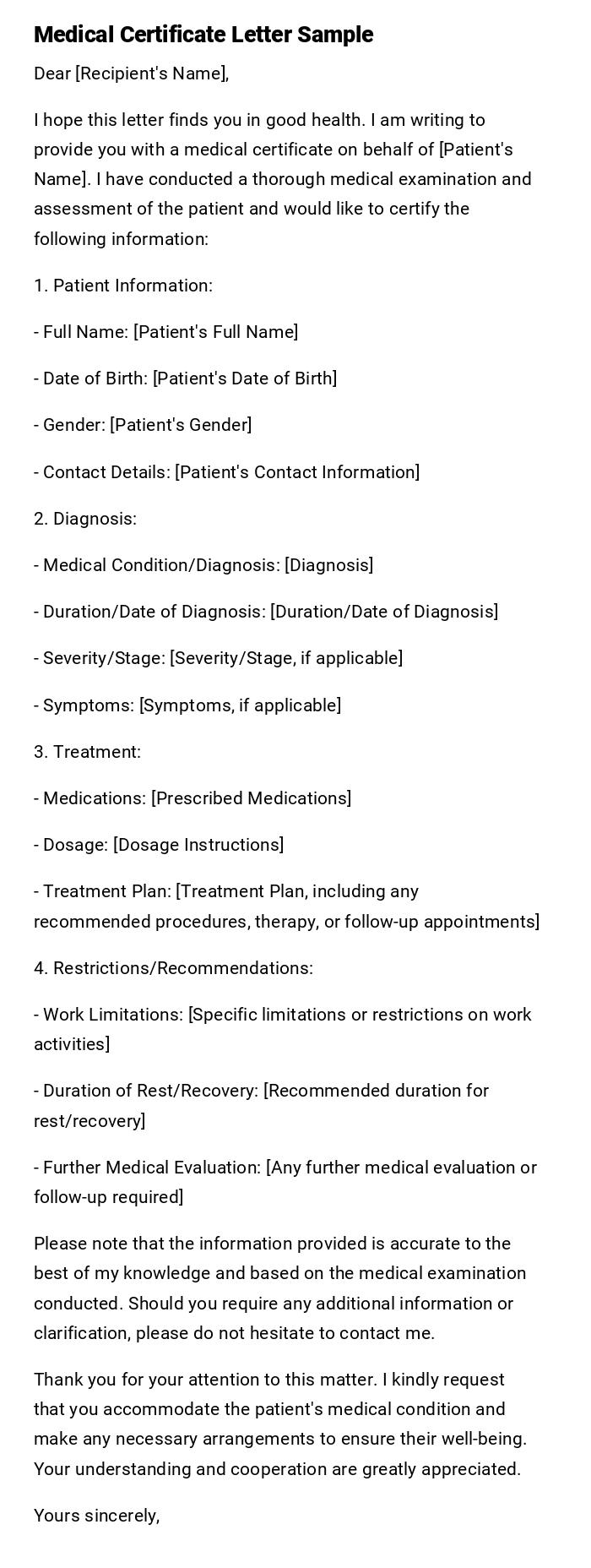 Medical Certificate Letter Sample Medical Certificate Letter Sample