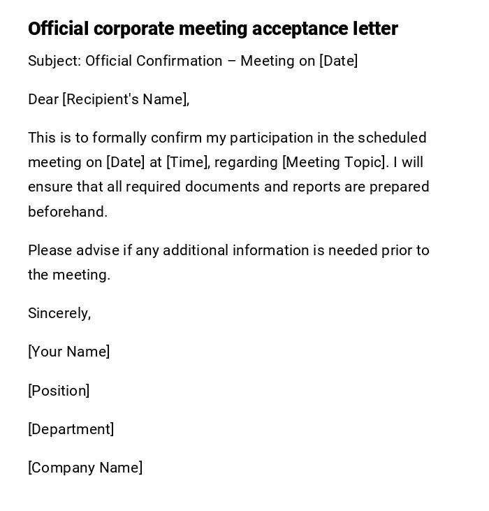 Official corporate meeting acceptance letter Official corporate meeting acceptance letter