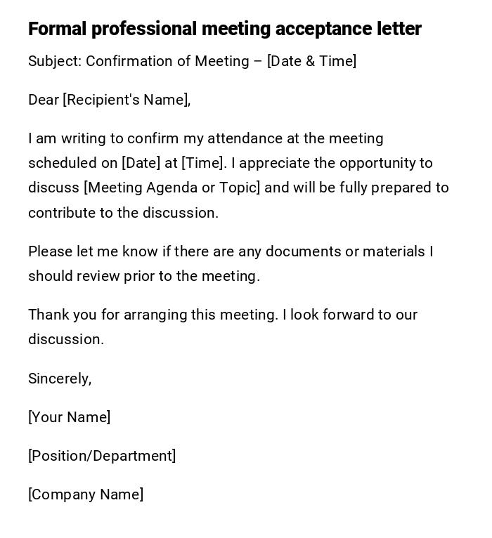 Formal professional meeting acceptance letter Formal professional meeting acceptance letter