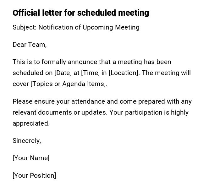 Official letter for scheduled meeting