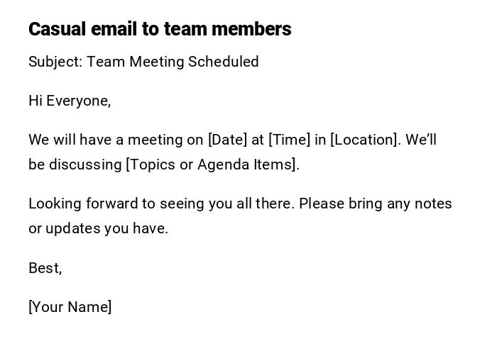 Casual email to team members