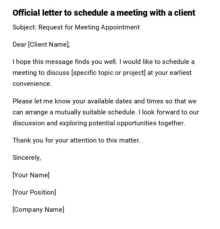 Official letter to schedule a meeting with a client