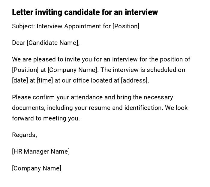 Letter inviting candidate for an interview