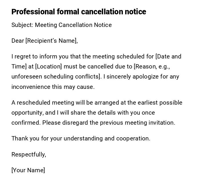 Professional formal cancellation notice