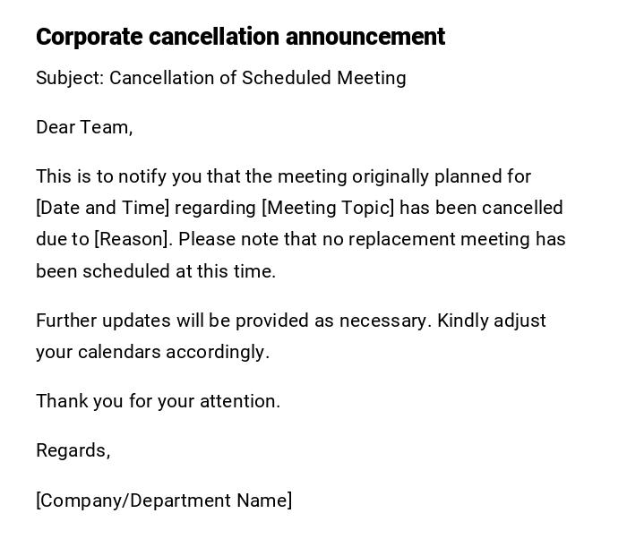 Corporate cancellation announcement
