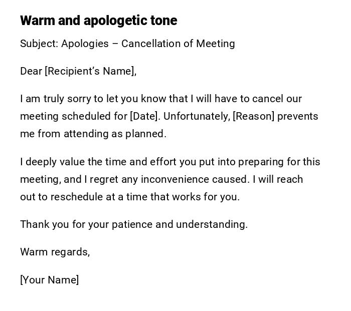 Warm and apologetic tone