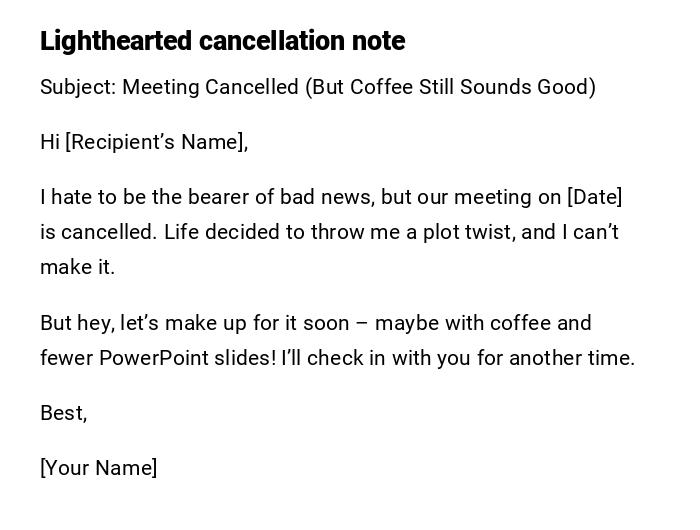 Lighthearted cancellation note