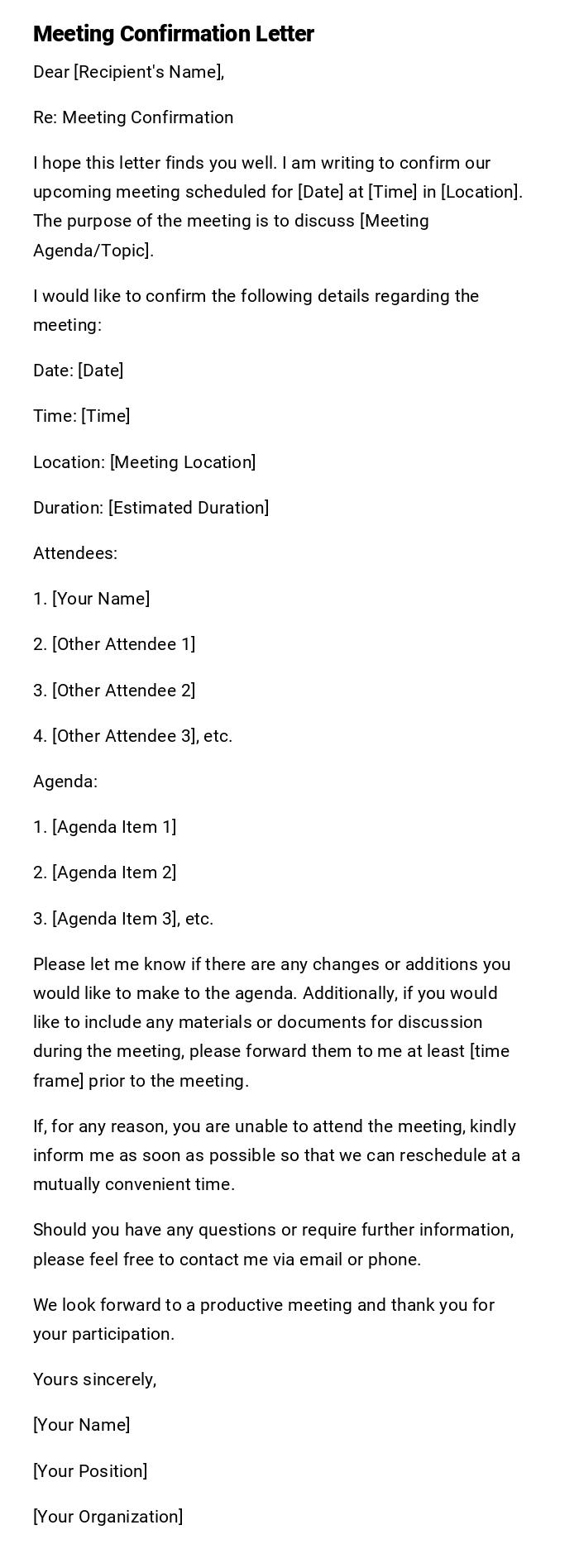 Meeting Confirmation Letter