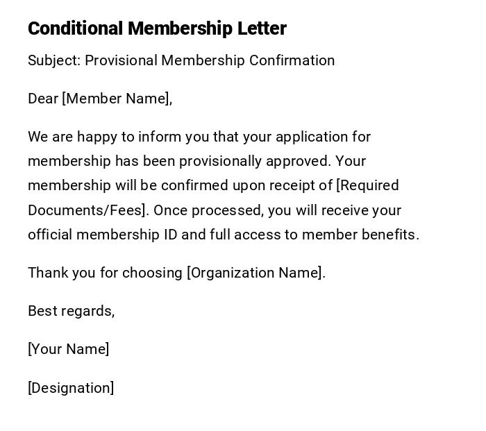 Conditional Membership Letter Conditional Membership Letter
