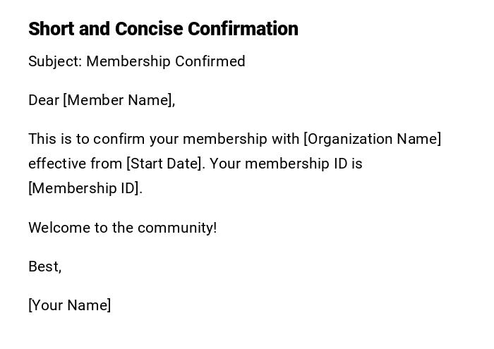 Short and Concise Confirmation Short and Concise Confirmation