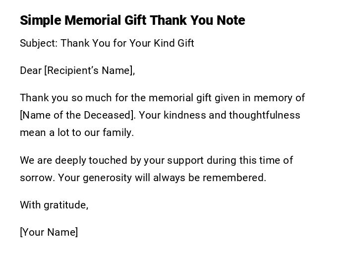 Simple Memorial Gift Thank You Note