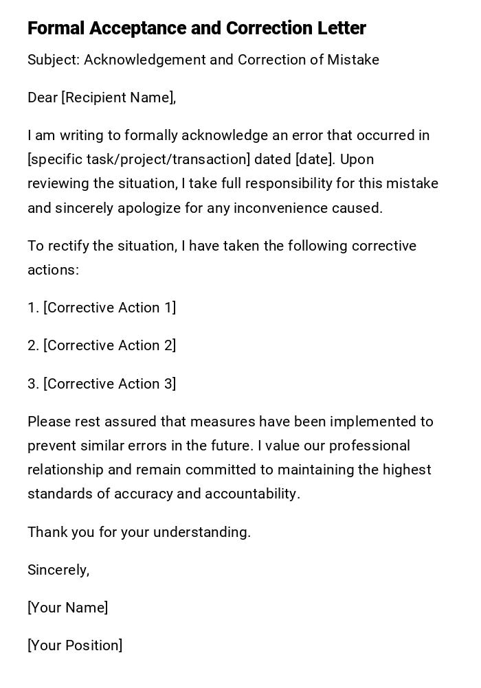 Formal Acceptance and Correction Letter