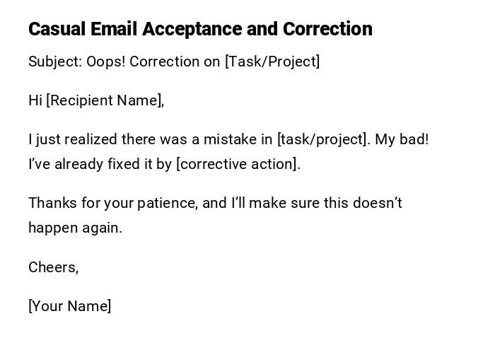Casual Email Acceptance and Correction