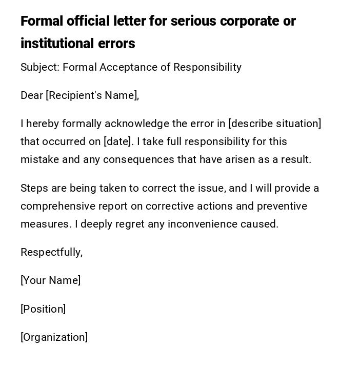 Formal official letter for serious corporate or institutional errors