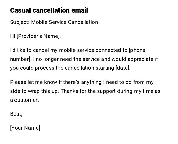 Casual cancellation email
