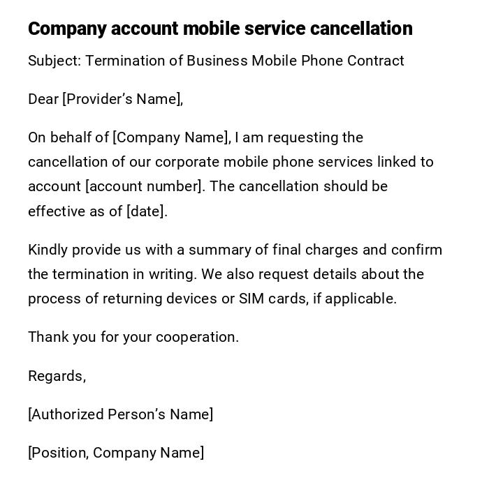 Company account mobile service cancellation