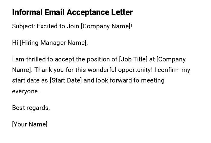 Informal Email Acceptance Letter